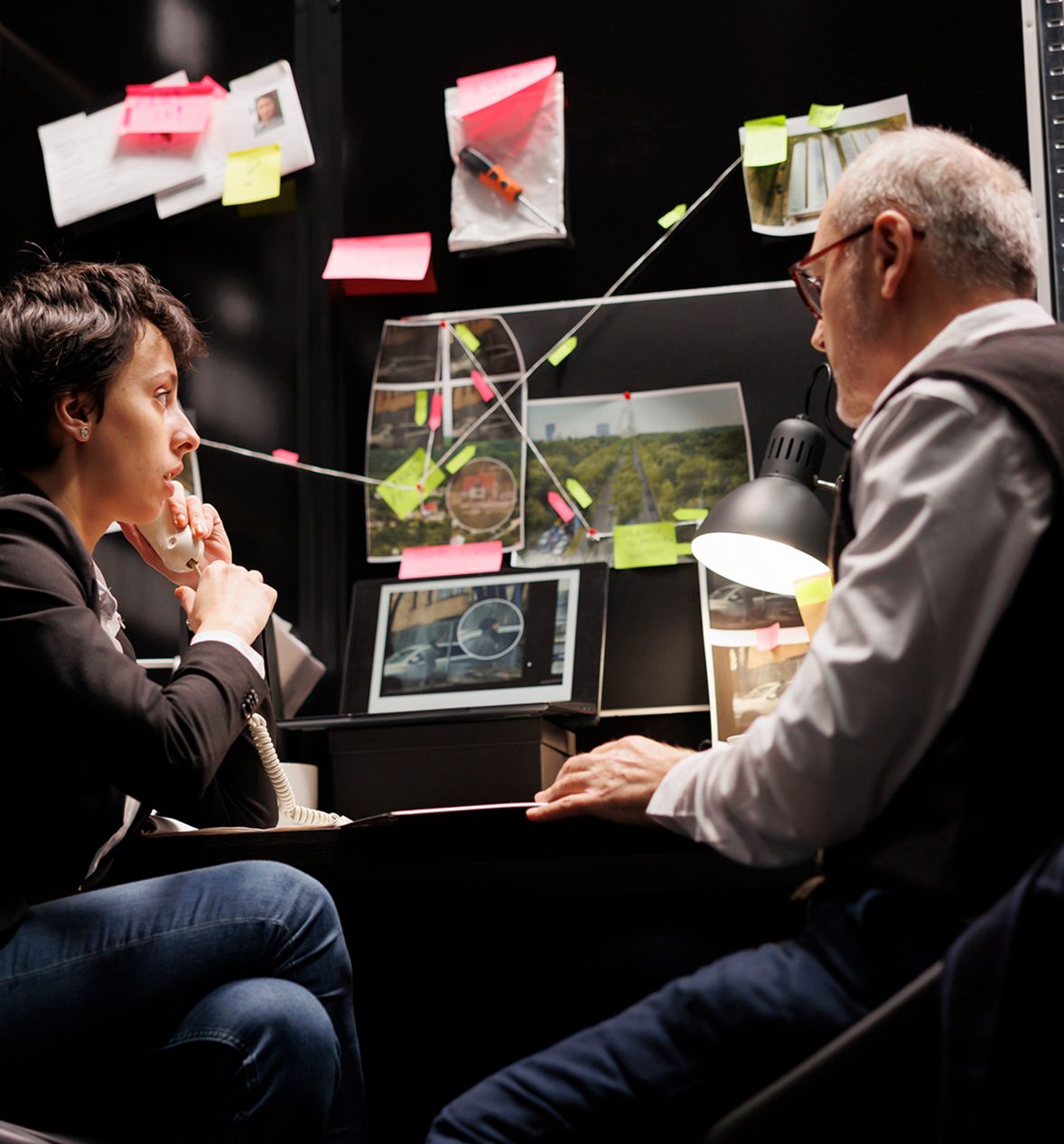 Detectives discussing a case in office